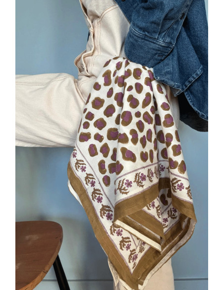 Grand Foulard Écru et Kaki - Byzantine APW - Comptoir Doré