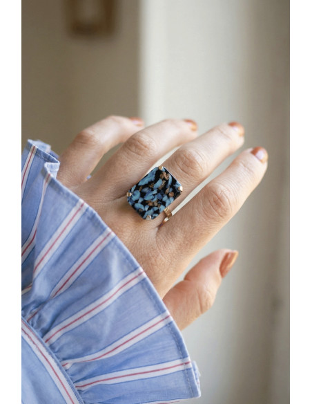 Bague Mousse - Bleu, noir et ocre - Un de ces quatre - Comptoir Doré