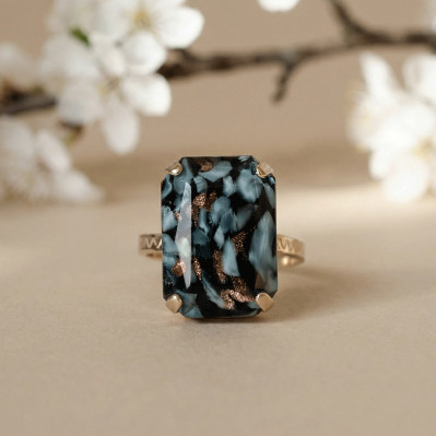 Bague Mousse - Bleu, noir et ocre - Un de ces quatre - Comptoir Doré