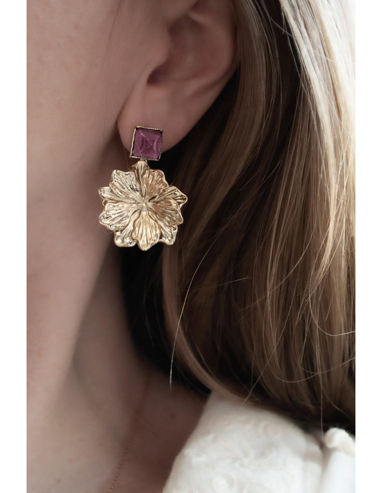 Boucles d'oreilles Hortense fleur doré - Un de ces quatre - Comptoir Doré