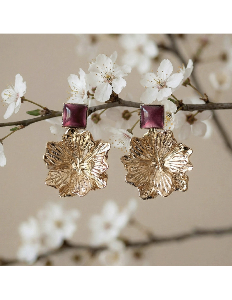 Boucles d'oreilles Hortense fleur doré - Un de ces quatre - Comptoir Doré