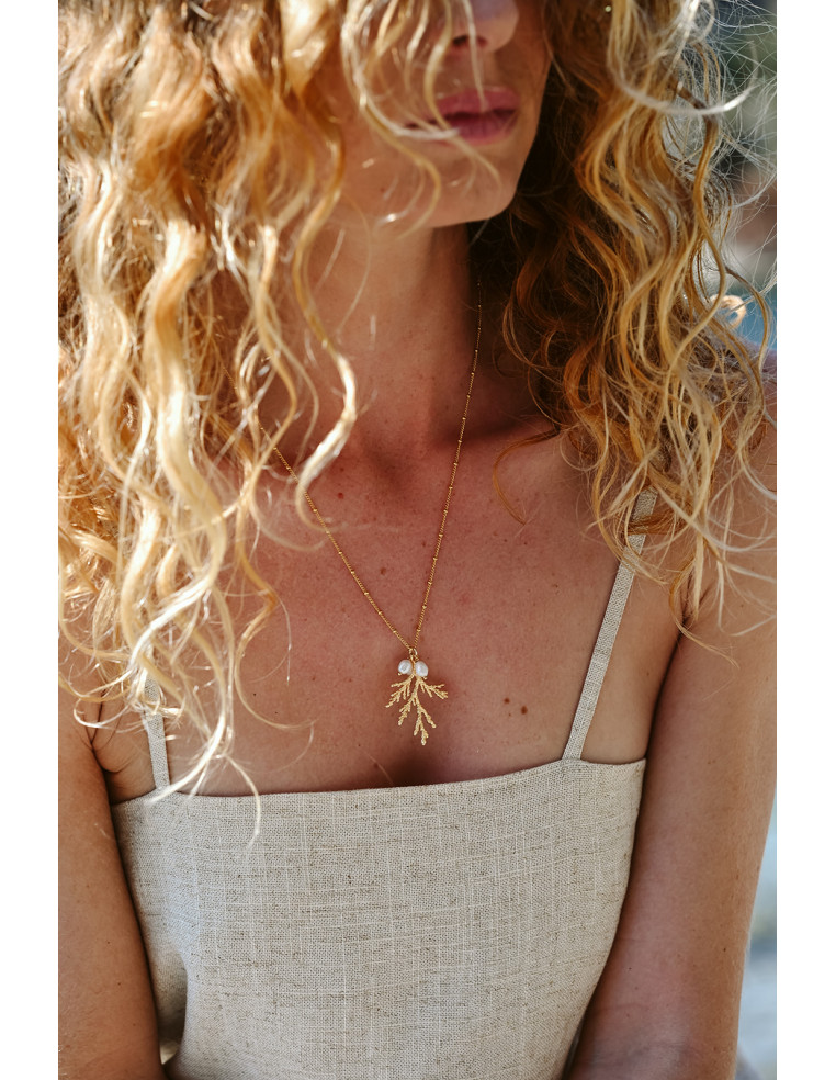 Collier feuille et perle Zeus - Comptoir Doré - L'Atelier de Clotilde