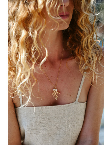 Collier feuille et perle Zeus - Comptoir Doré - L'Atelier de Clotilde