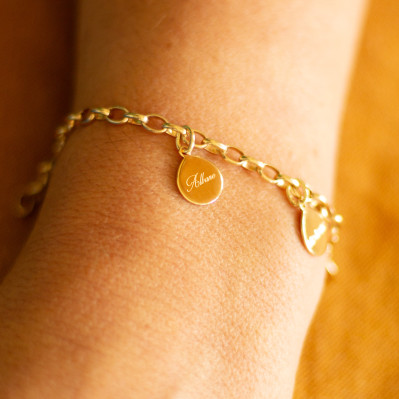 Bracelet chaîne maille et 1 à 10 médailles dorées gravées - Comptoir Doré