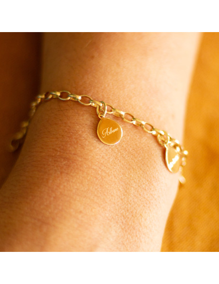 Bracelet chaîne maille et 1 à 10 médailles dorées gravées - Comptoir Doré