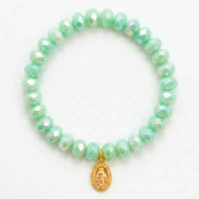 Bracelet Coco Menthe Verte médaille miraculeuse - perles collier de bonbons - Comptoir Doré