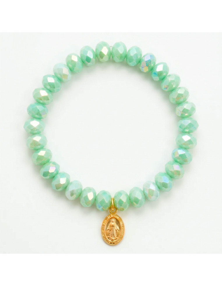 Bracelet Coco Menthe Verte médaille miraculeuse - perles collier de bonbons - Comptoir Doré