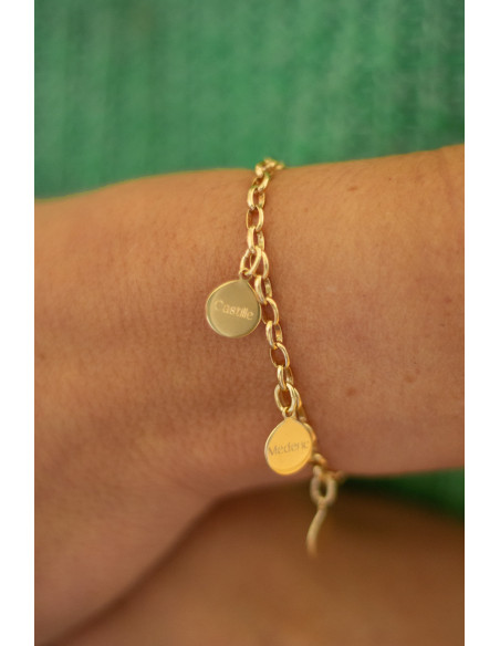 Bracelet chaîne maille et 1 à 10 médailles dorées gravées - Comptoir Doré