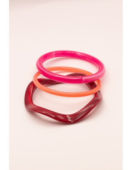 Bracelets joncs colorés (x3) - Cerise - Comptoir Doré