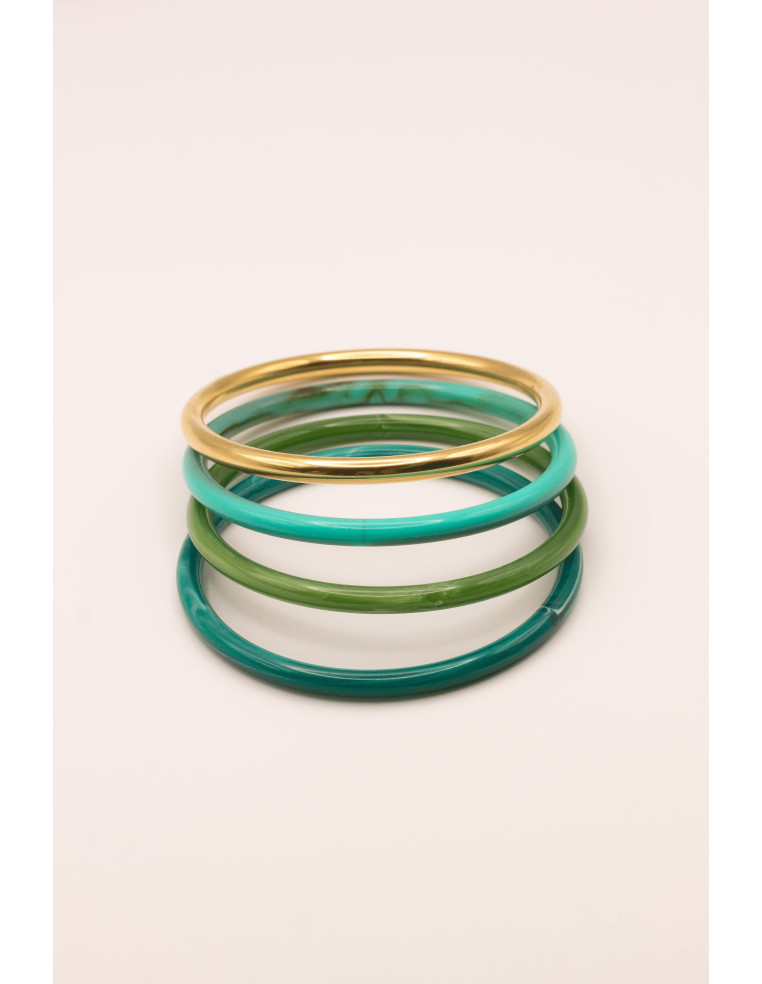 Bracelets joncs colorés (x4) - Emeraude - Comptoir Doré