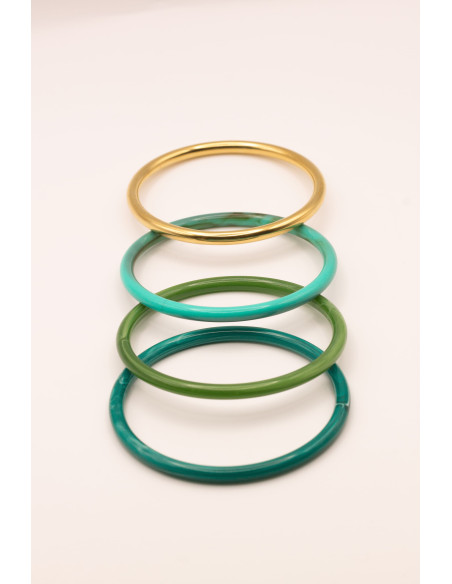 Bracelets joncs colorés (x4) - Emeraude - Comptoir Doré