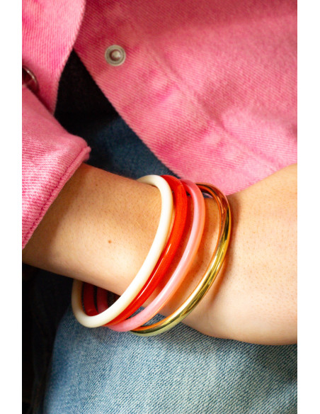 Bracelets joncs colorés (x4) - Corail - Comptoir Doré