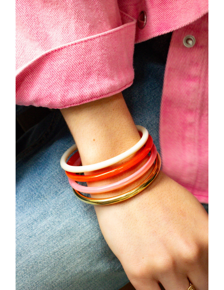 Bracelets joncs colorés (x4) - Corail - Comptoir Doré