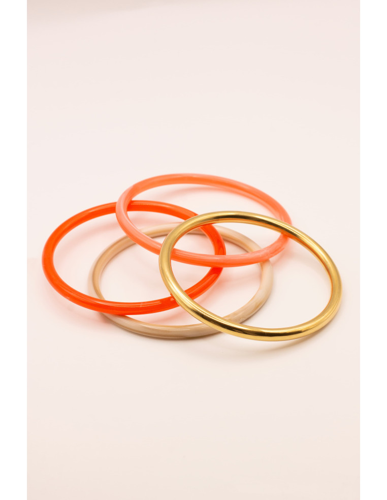 Bracelets joncs colorés (x4) - Corail - Comptoir Doré