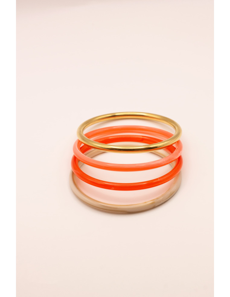 Bracelets joncs colorés (x4) - Corail - Comptoir Doré