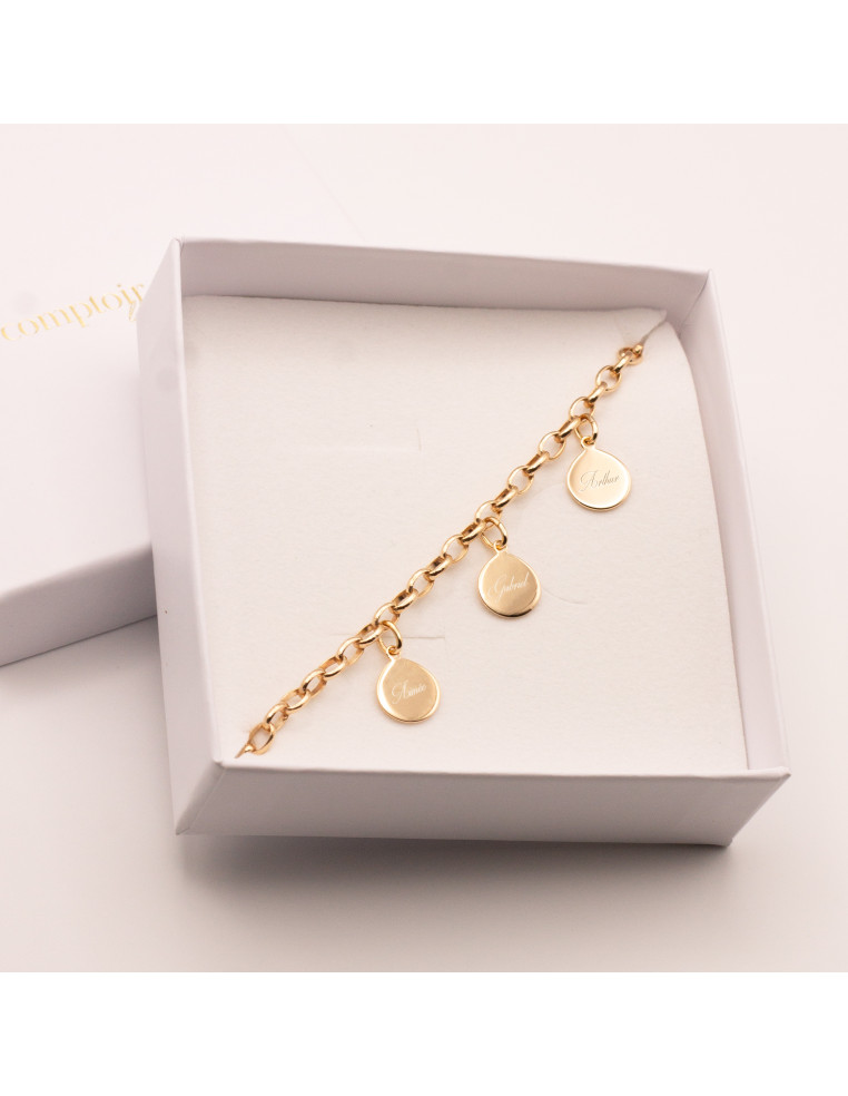 Bracelet chaîne maille et 1 à 10 médailles dorées gravées - Comptoir Doré