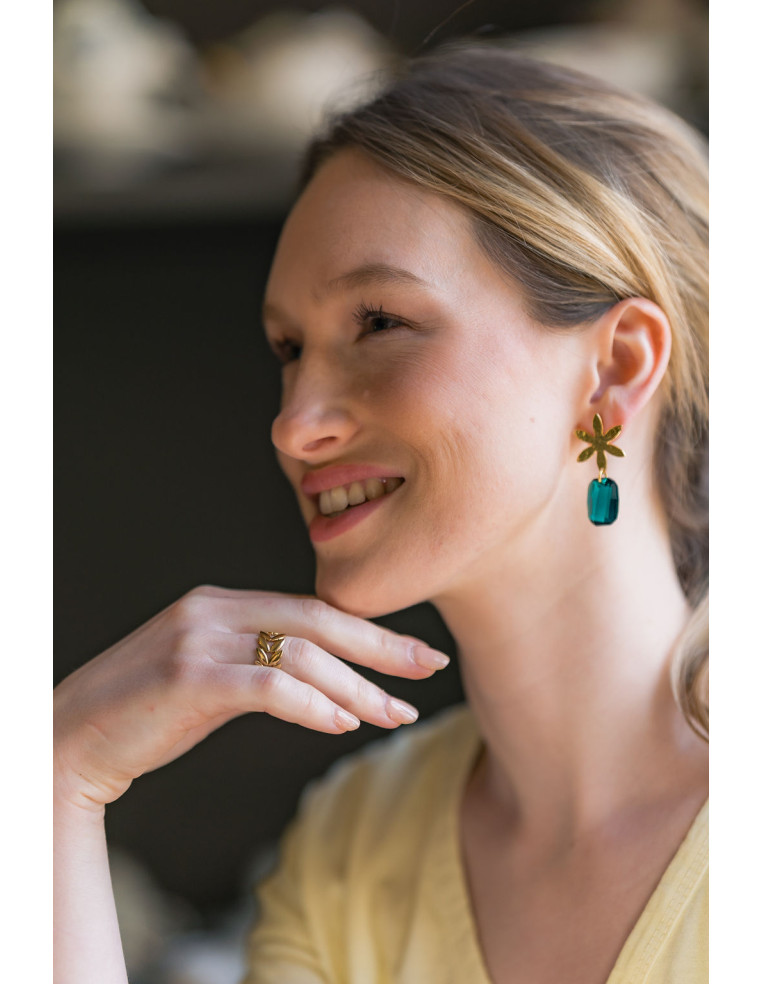 Boucles d'oreilles Louise Emeraude - Clarance Bijoux - Comptoir Doré