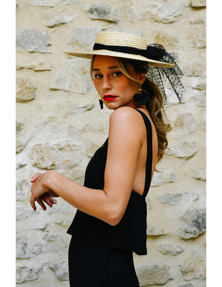 Canotier Nera en paille et ruban noir - Bellemond - Comptoir Doré