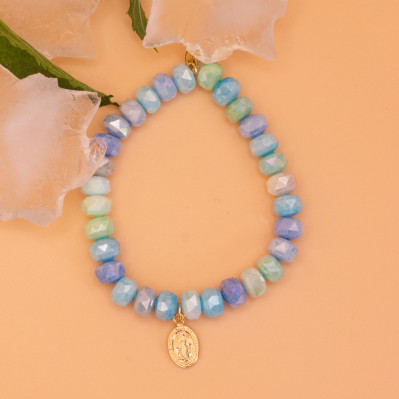 Bracelet Coco Menthe médaille miraculeuse - perles collier de bonbons - Comptoir Doré
