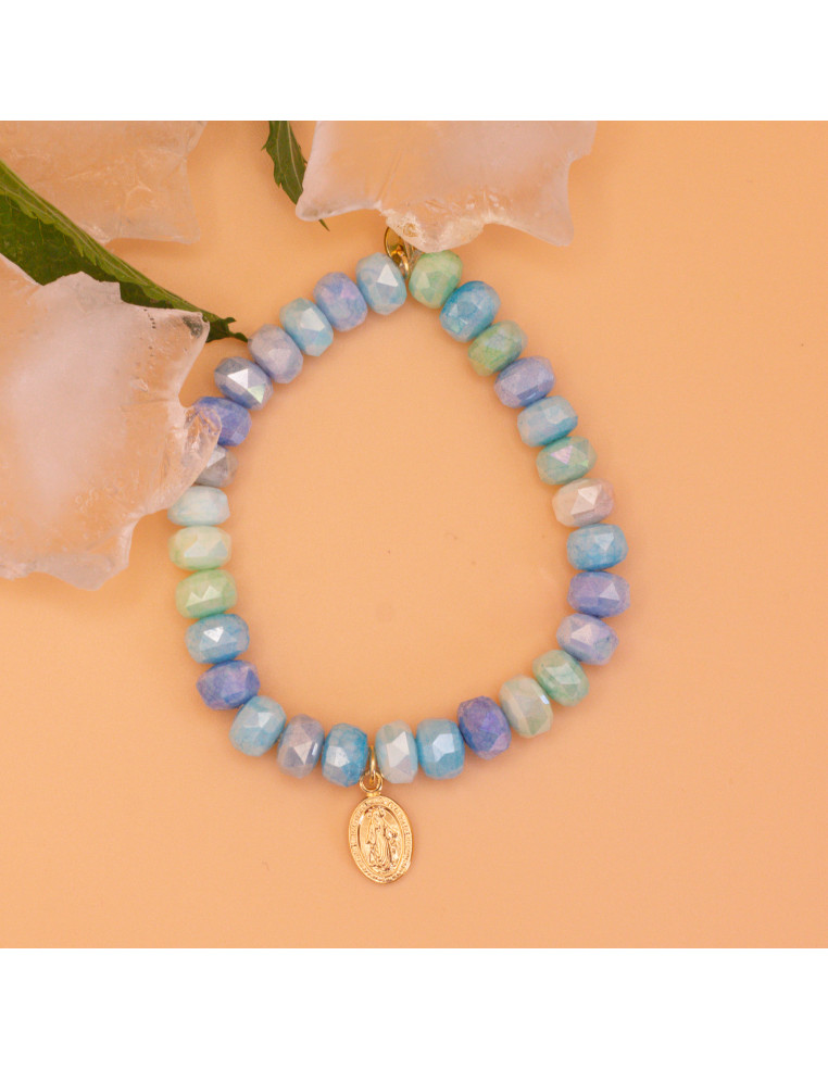 Bracelet Coco Menthe médaille miraculeuse - perles collier de bonbons - Comptoir Doré