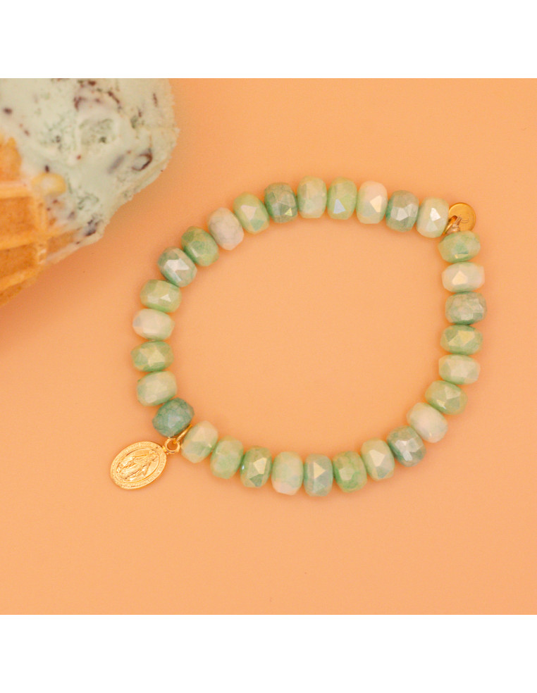 Bracelet Coco Menthe Verte médaille miraculeuse - perles collier de bonbons - Comptoir Doré