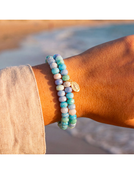 Bracelet Coco Menthe médaille miraculeuse - perles collier de bonbons - Comptoir Doré