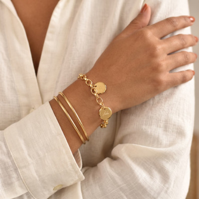 Bracelet grosses mailles et médailles gravées Grazia Comptoir Doré 2