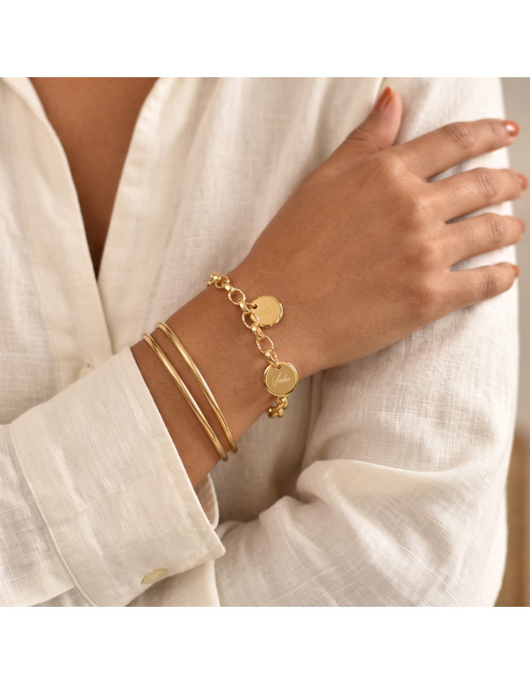 Bracelet grosses mailles et médailles gravées Grazia Comptoir Doré