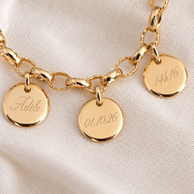 Bracelet grosses mailles et médailles gravées Grazia Comptoir Doré
