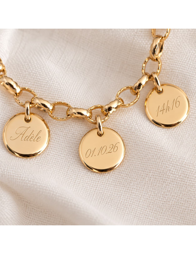 Bracelet grosses mailles et médailles gravées Grazia Comptoir Doré
