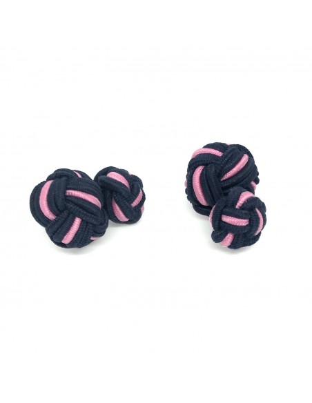 Boutons de manchette passementerie Bleu Marine et Rose - Comptoir Doré