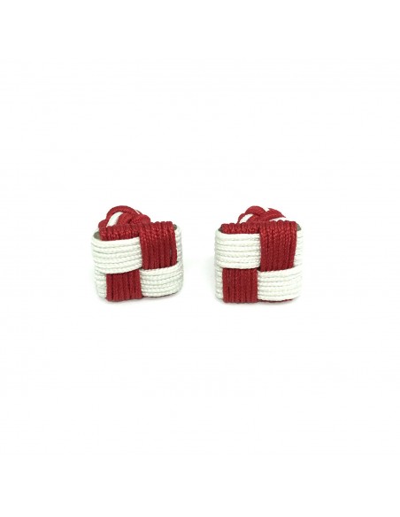 Boutons de manchette passementerie Carrés Rouge et Blanc - Comptoir Doré