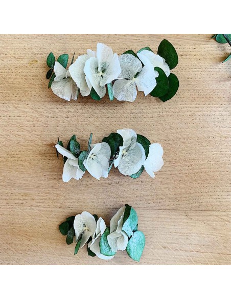 Barrette fleurs stabilisées Vesta - hortensias & eucalyptus - BFlower - Comptoir Doré