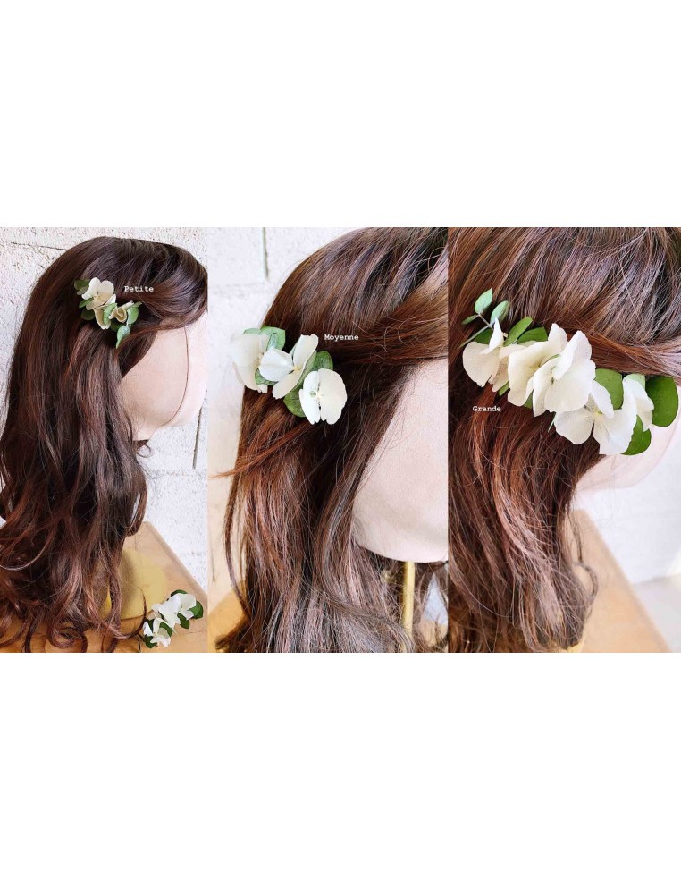 Barrette fleurs stabilisées Vesta - hortensias & eucalyptus - BFlower - Comptoir Doré
