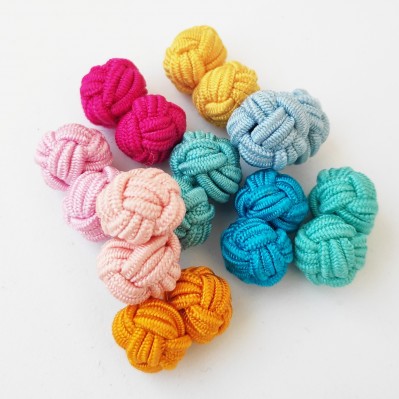 Boutons De Manchette élastiques Passementerie - Boules Vert Gazon Et Bleu Marine, 100% Soie, Diamètre 10mm - 6