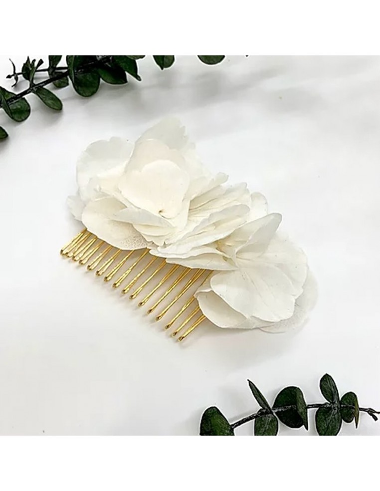 Peigne White - hortensias blancs stabilisés - BFlower - Comptoir Doré