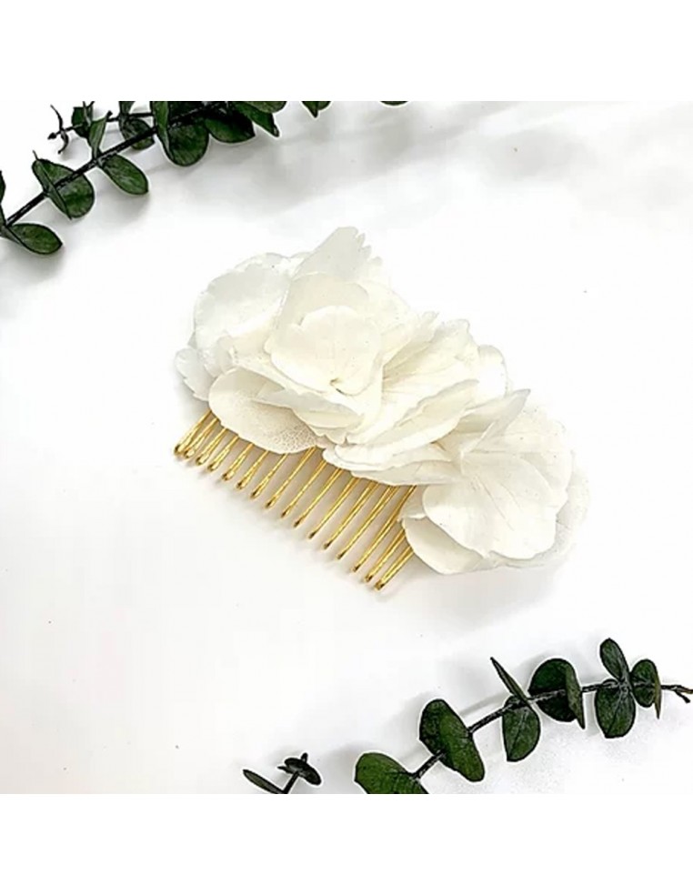 Peigne White - hortensias blancs stabilisés - BFlower - Comptoir Doré