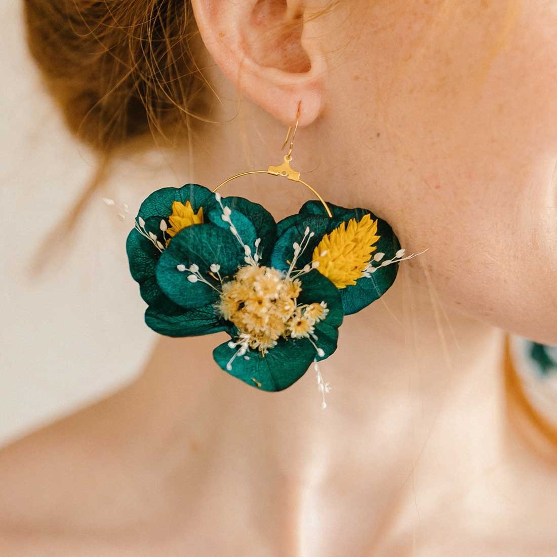 Boucles D'oreilles Clips Ou Dormeuses Jardin Des Lilas - Sans Nickel, Doré Violet/turquoise - Petit-Chat Créations