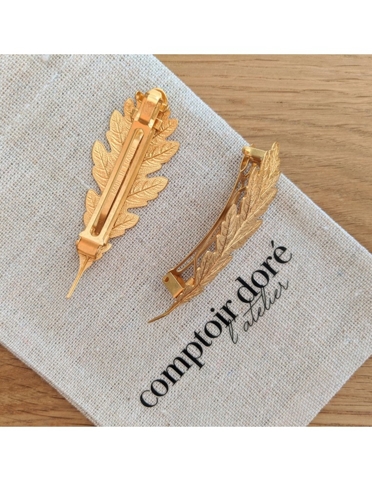 Barrette feuille chêne dorée Silvia - Comptoir Doré