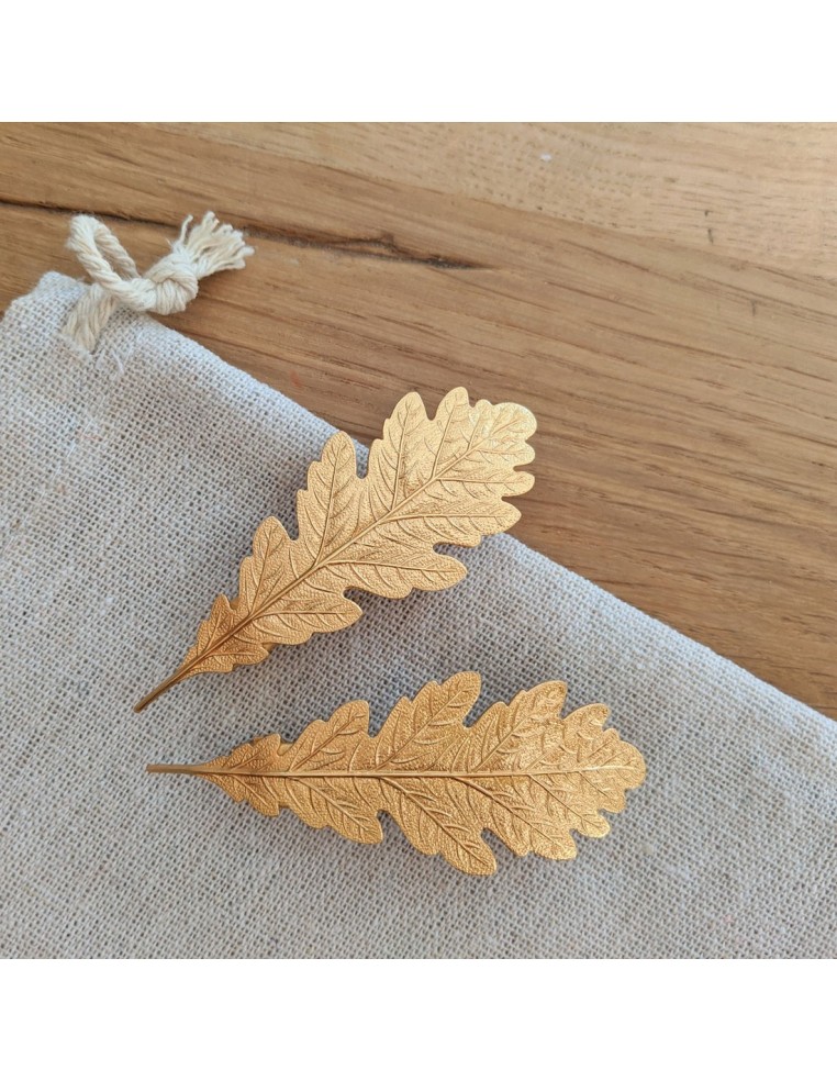 Barrette feuille chêne dorée Silvia - Comptoir Doré