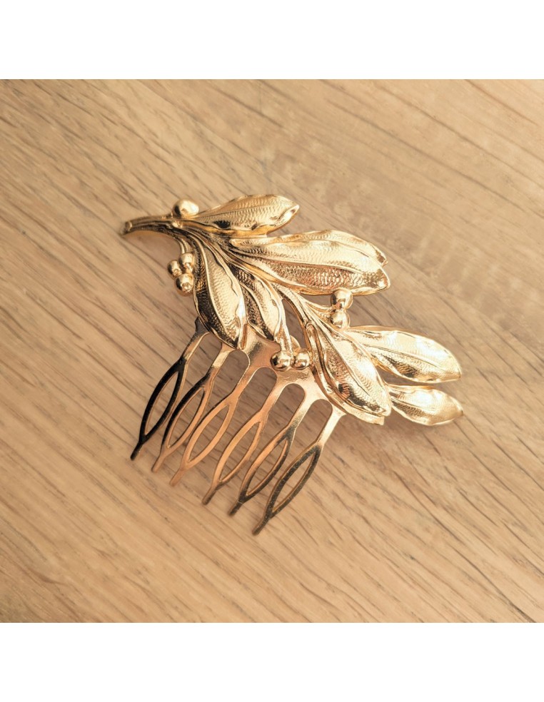 Peigne feuilles d'olivier dorées - Comptoir Doré