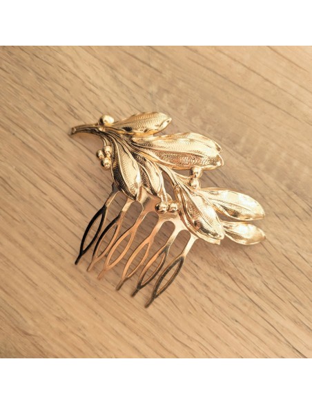Peigne feuilles d'olivier dorées - Comptoir Doré