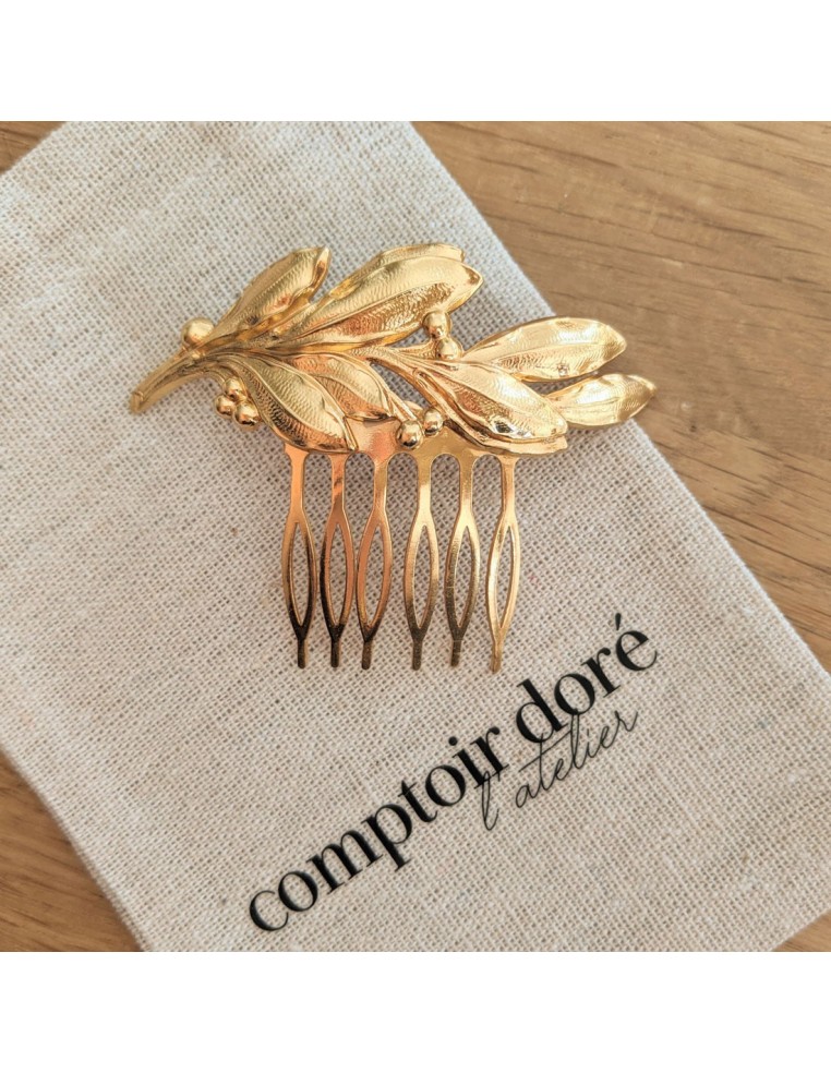 Peigne feuilles d'olivier dorées - Comptoir Doré